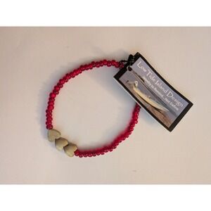 Low Tide Island Design Red Beaded Heart Charm Stretch Bracelet New With Tags